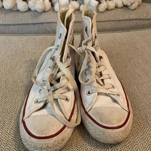 2 pair white Converse high tops, size 7.5 and size 8